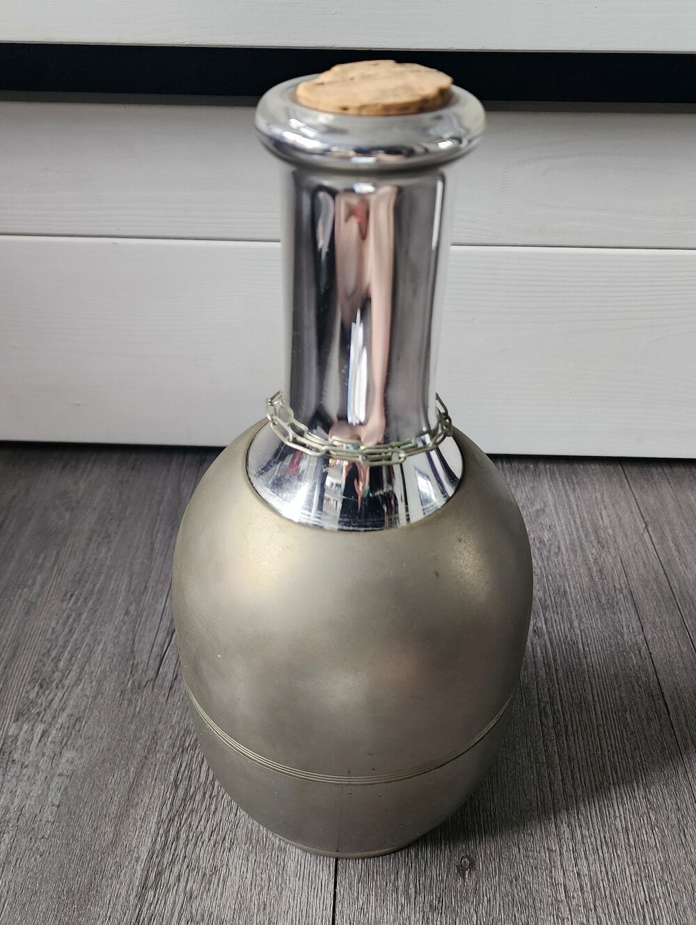 Antique 1911 American Bottle Co Thermos Metal & Chrome Carafe Cork Lid